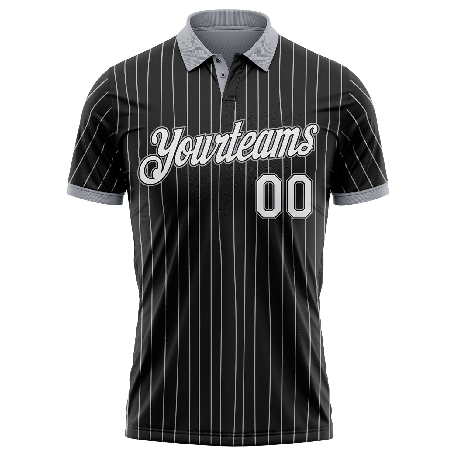 Custom Black White Pinstripe-Gray Performance Polo Shirt view 2