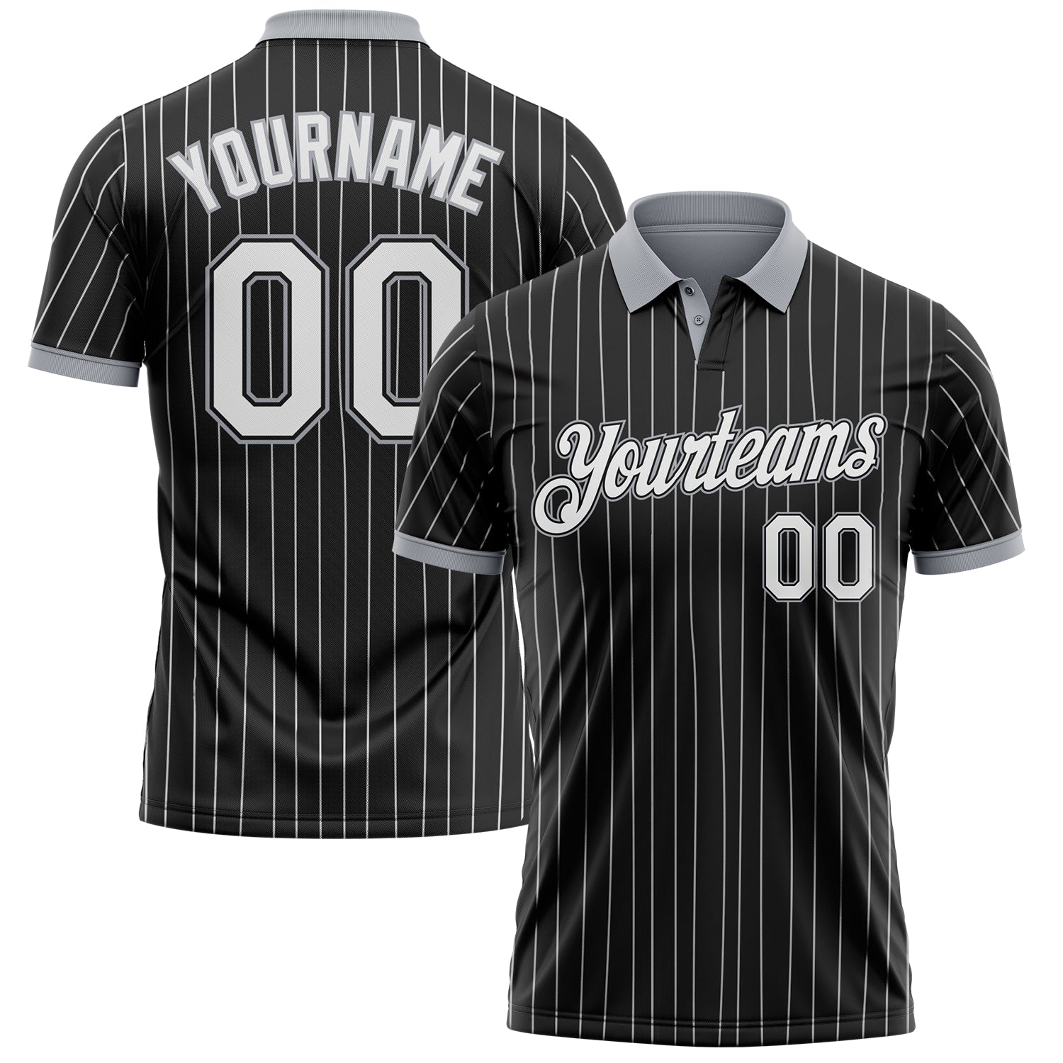 Custom Black White Pinstripe-Gray Performance Polo Shirt - Main View