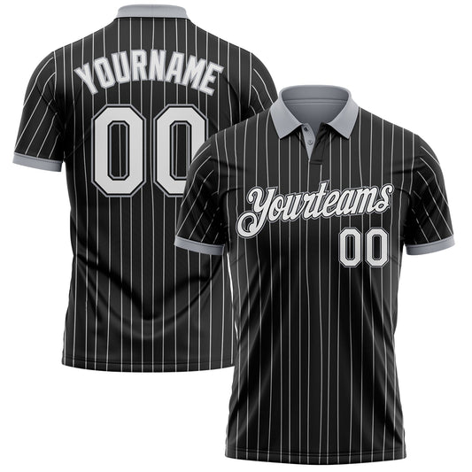 Custom Black White Pinstripe-Gray Performance Polo Shirt - Main View