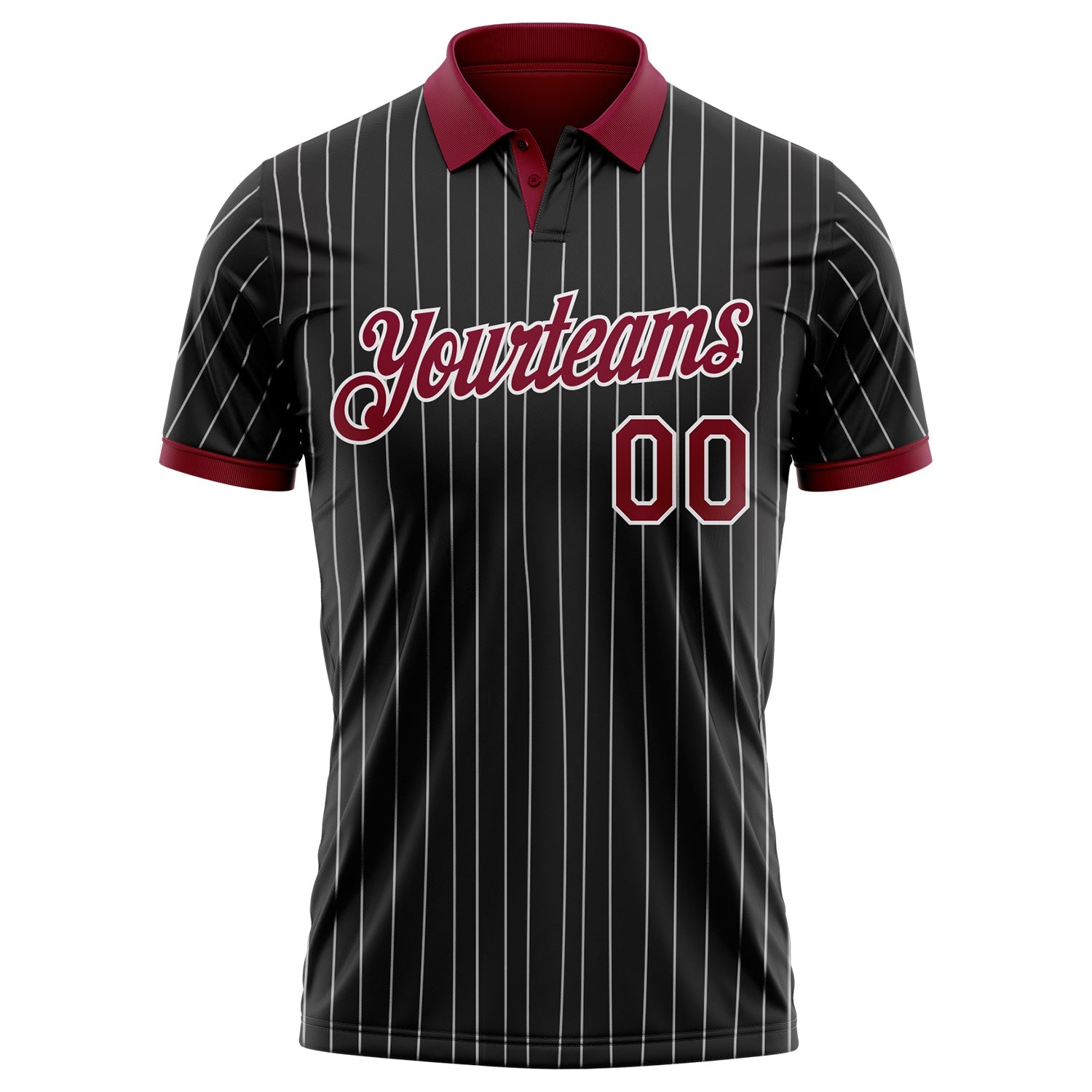 Custom Black White Pinstripe-Crimson Performance Polo Shirt view 2