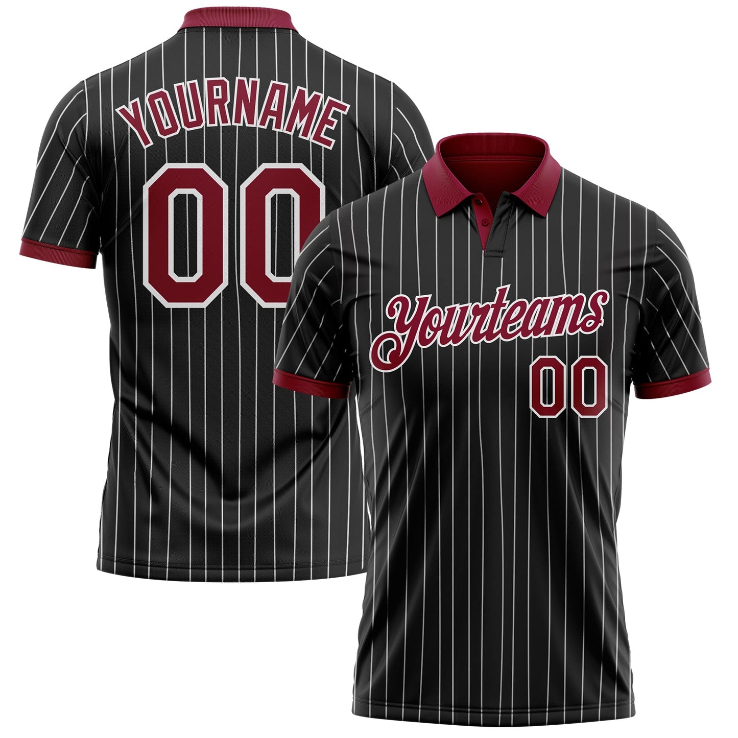 Custom Black White Pinstripe-Crimson Performance Polo Shirt - Main View