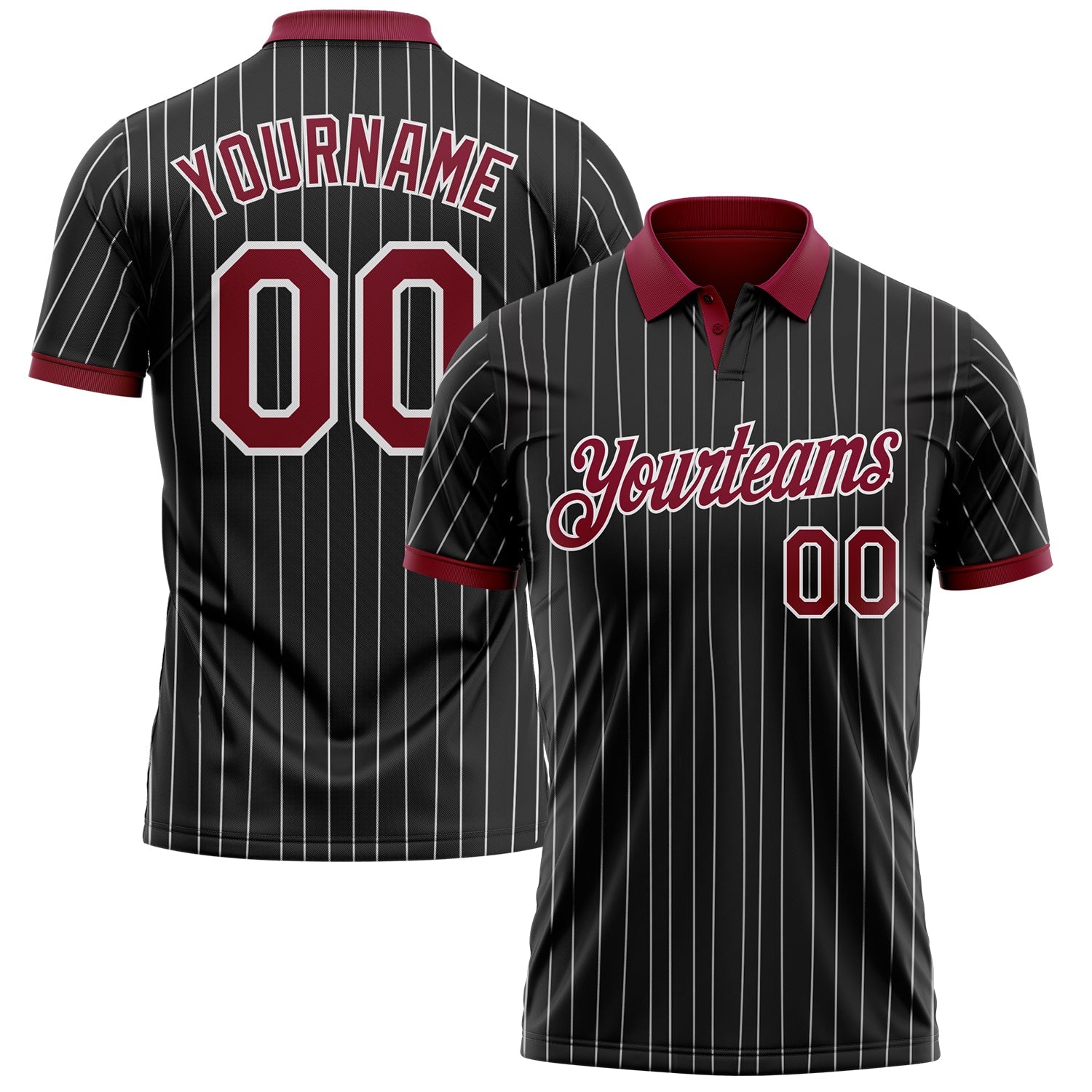 Custom Black White Pinstripe-Crimson Performance Polo Shirt - Main View