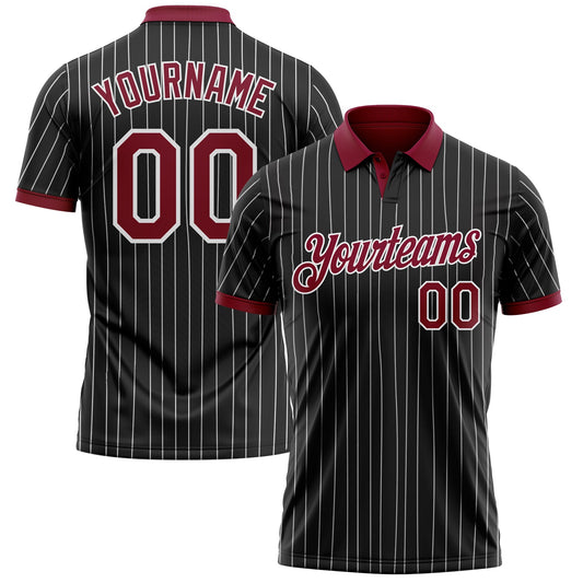 Custom Black White Pinstripe-Crimson Performance Polo Shirt - Main View
