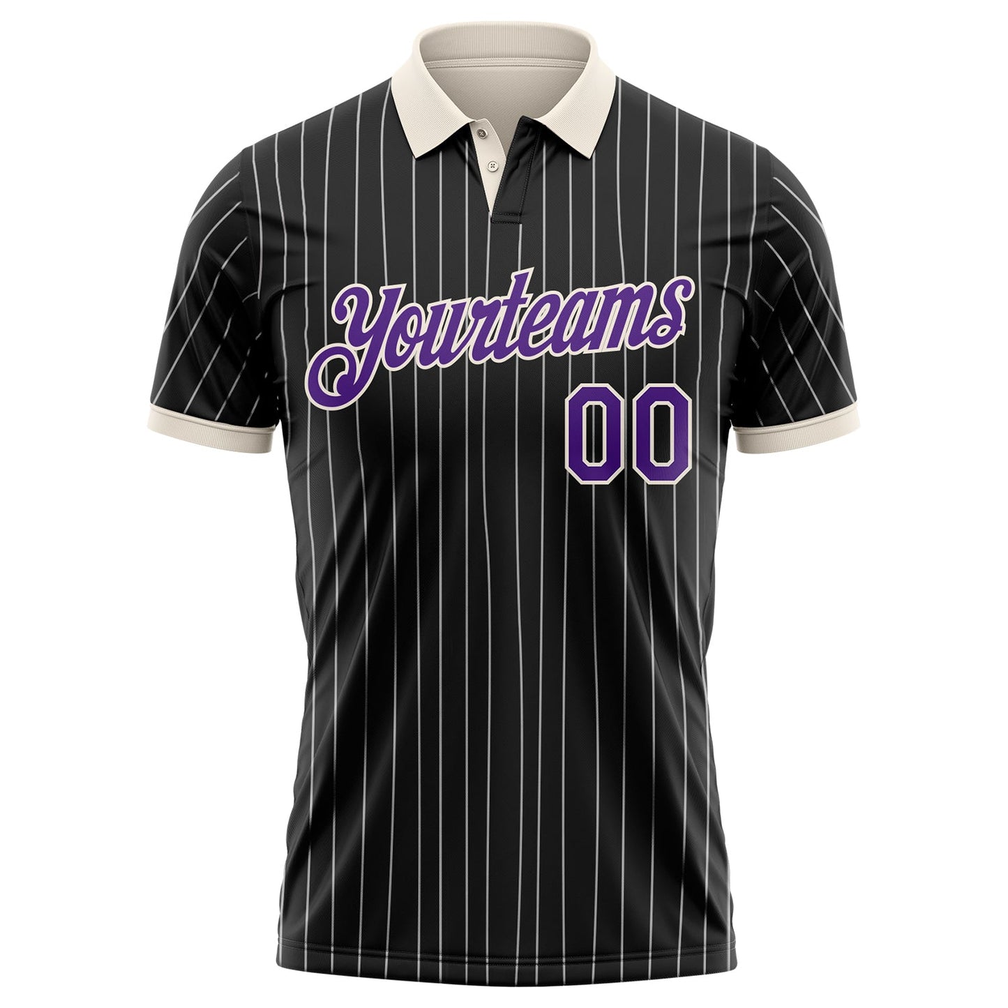 Custom Black White Pinstripe Purple-Cream Performance Polo Shirt view 2