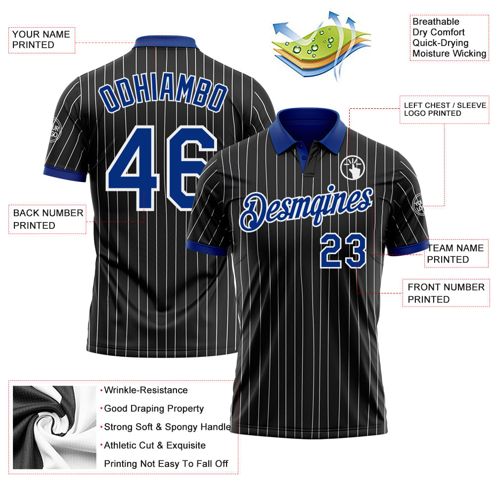 Custom Black White Pinstripe-Royal Performance Polo Shirt view 3