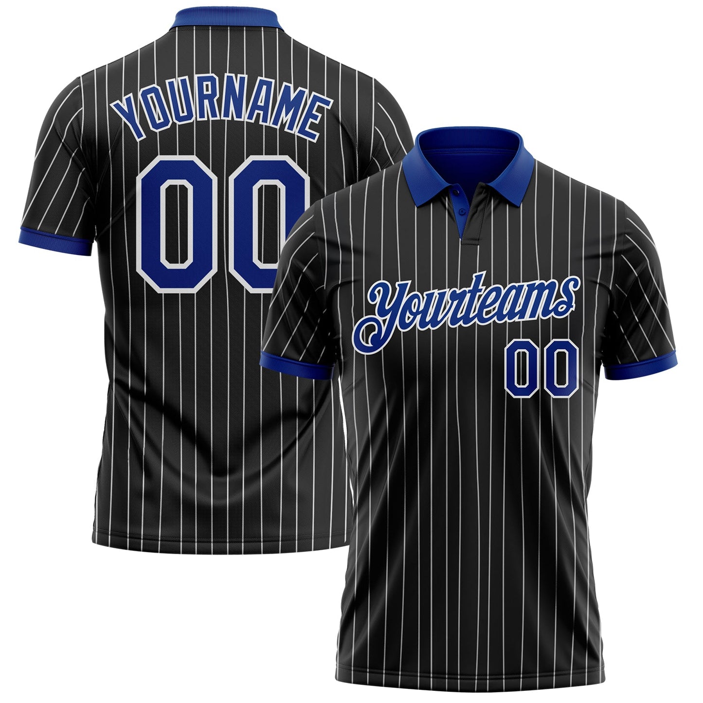 Custom Black White Pinstripe-Royal Performance Polo Shirt - Main View