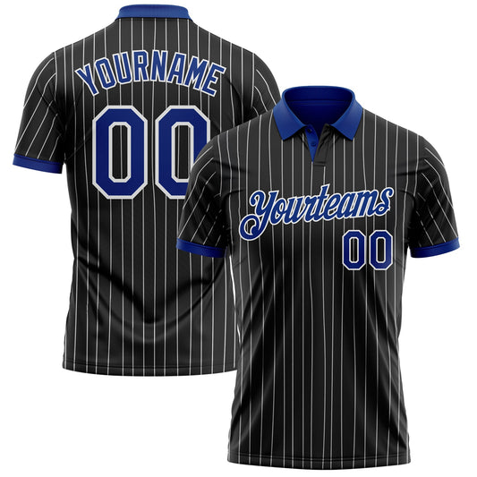 Custom Black White Pinstripe-Royal Performance Polo Shirt - Main View