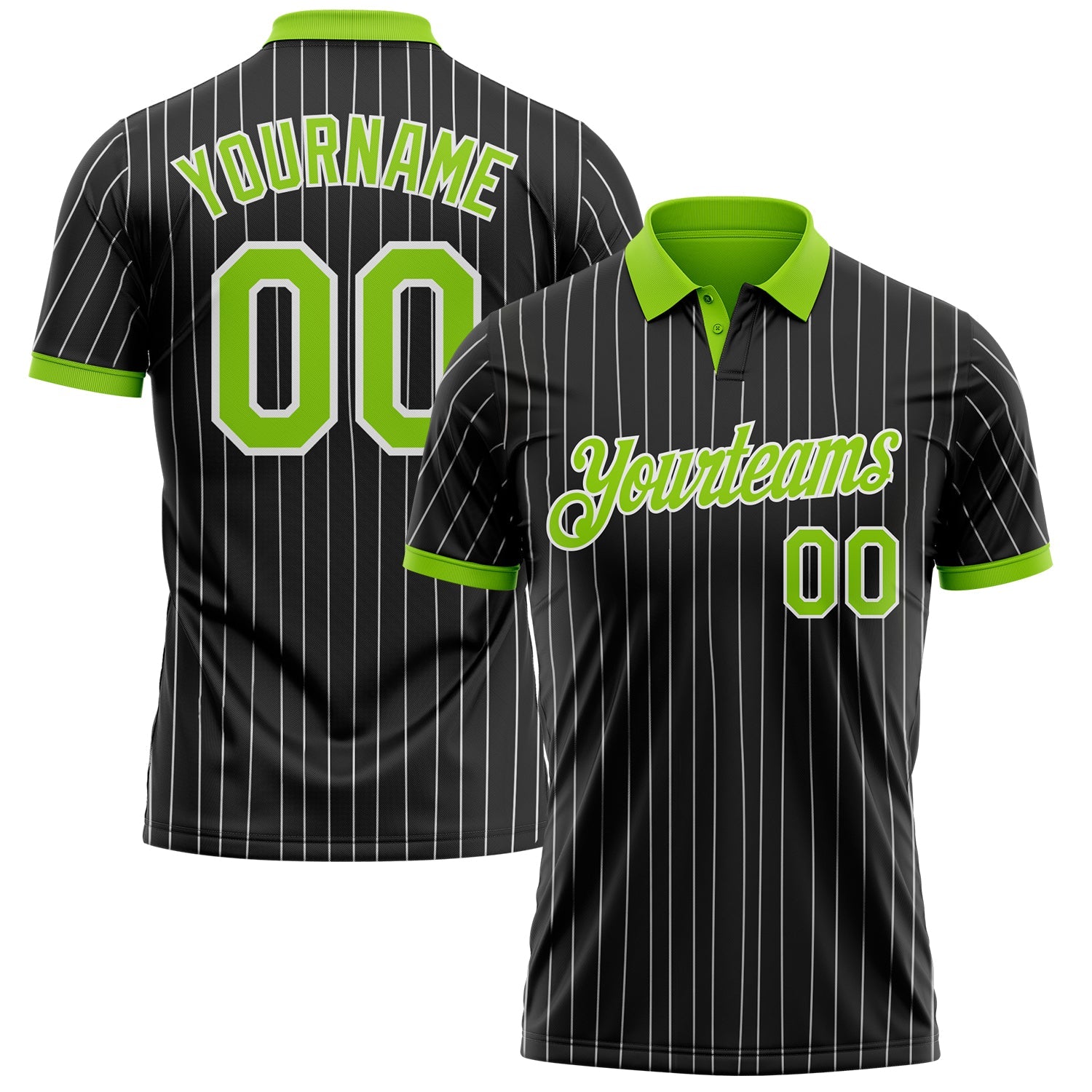 Custom Black White Pinstripe-Neon Green Performance Polo Shirt - Main View