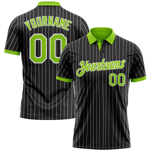 Custom Black White Pinstripe-Neon Green Performance Polo Shirt - Main View