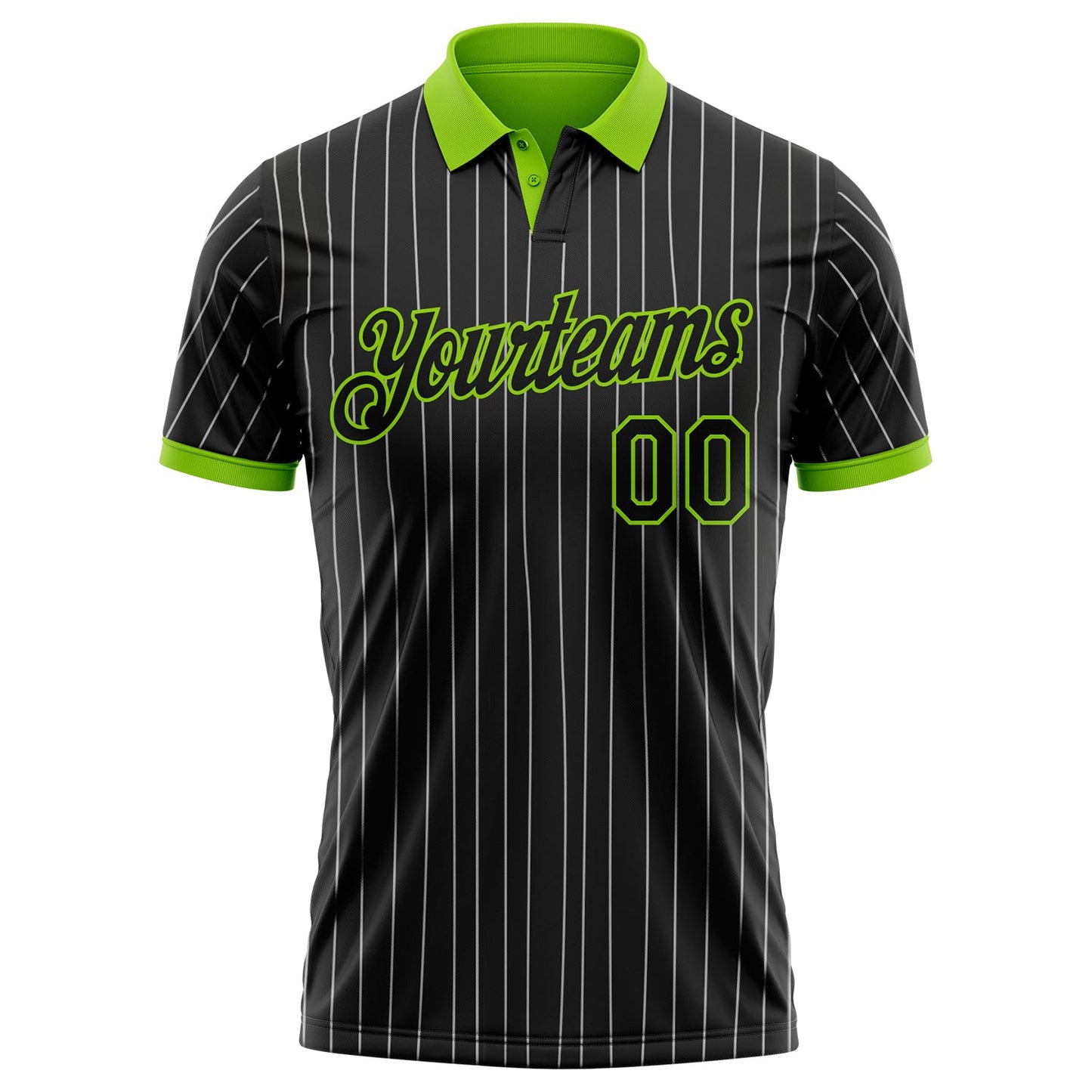 Custom Black White Pinstripe-Neon Green Performance Polo Shirt view 2