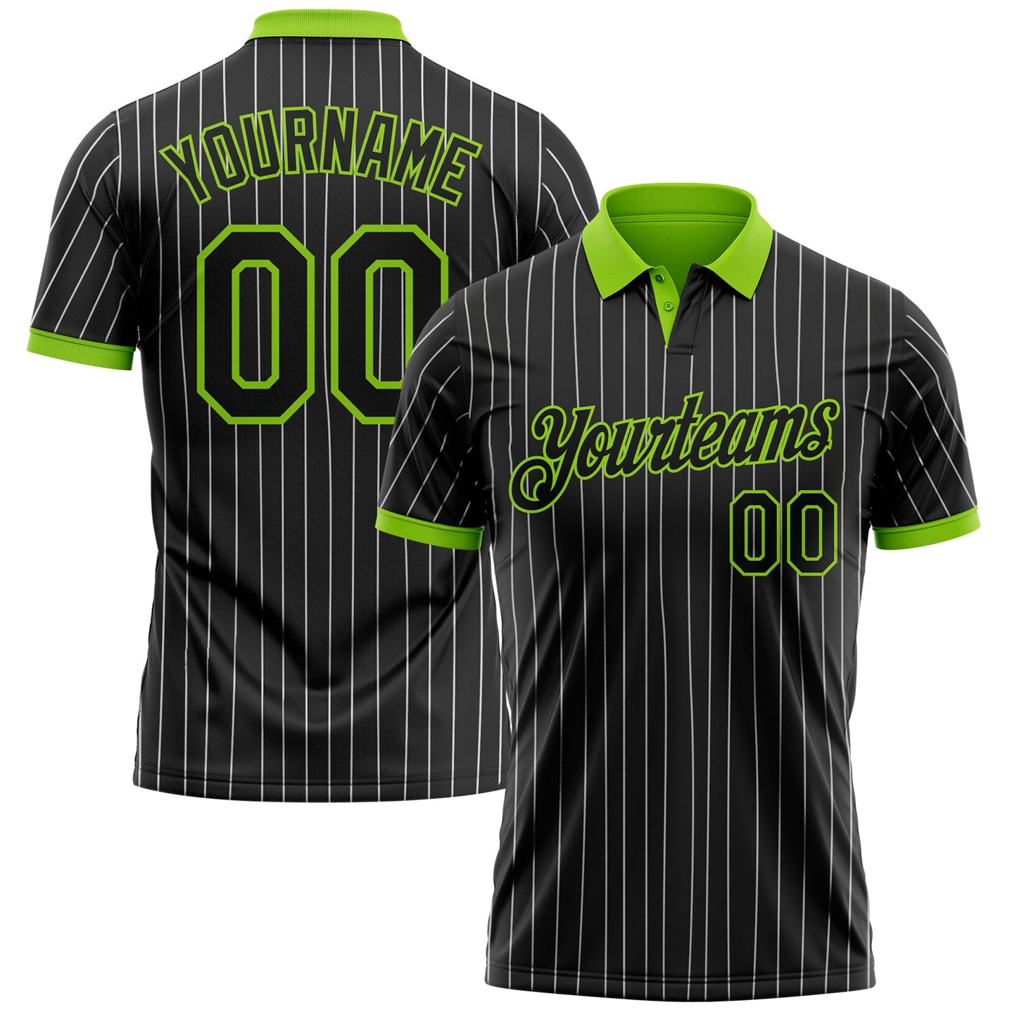 Custom Black White Pinstripe-Neon Green Performance Polo Shirt - Main View