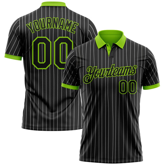 Custom Black White Pinstripe-Neon Green Performance Polo Shirt - Main View