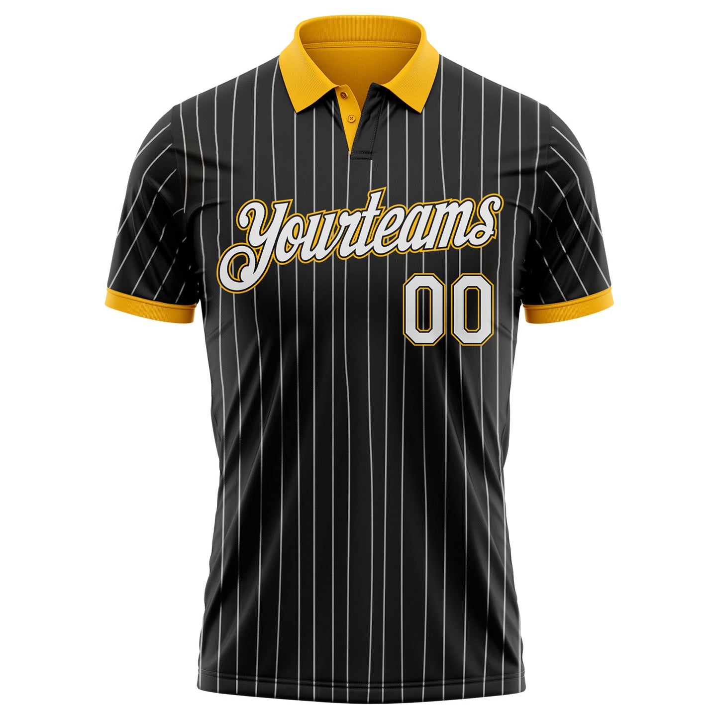 Custom Black White Pinstripe-Gold Performance Polo Shirt view 2