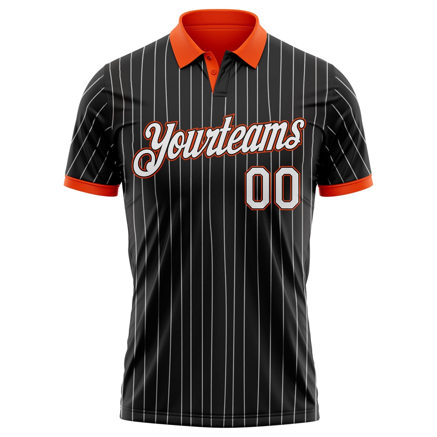 Custom Black White Pinstripe-Orange Performance Polo Shirt view 2