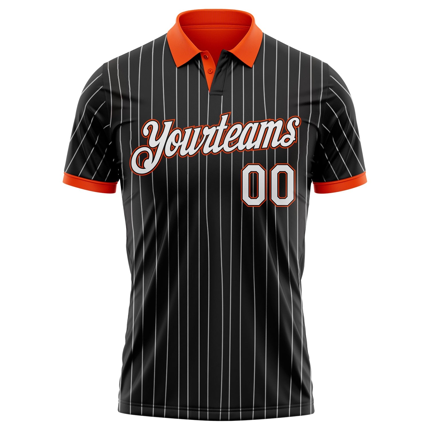 Custom Black White Pinstripe-Orange Performance Polo Shirt view 2