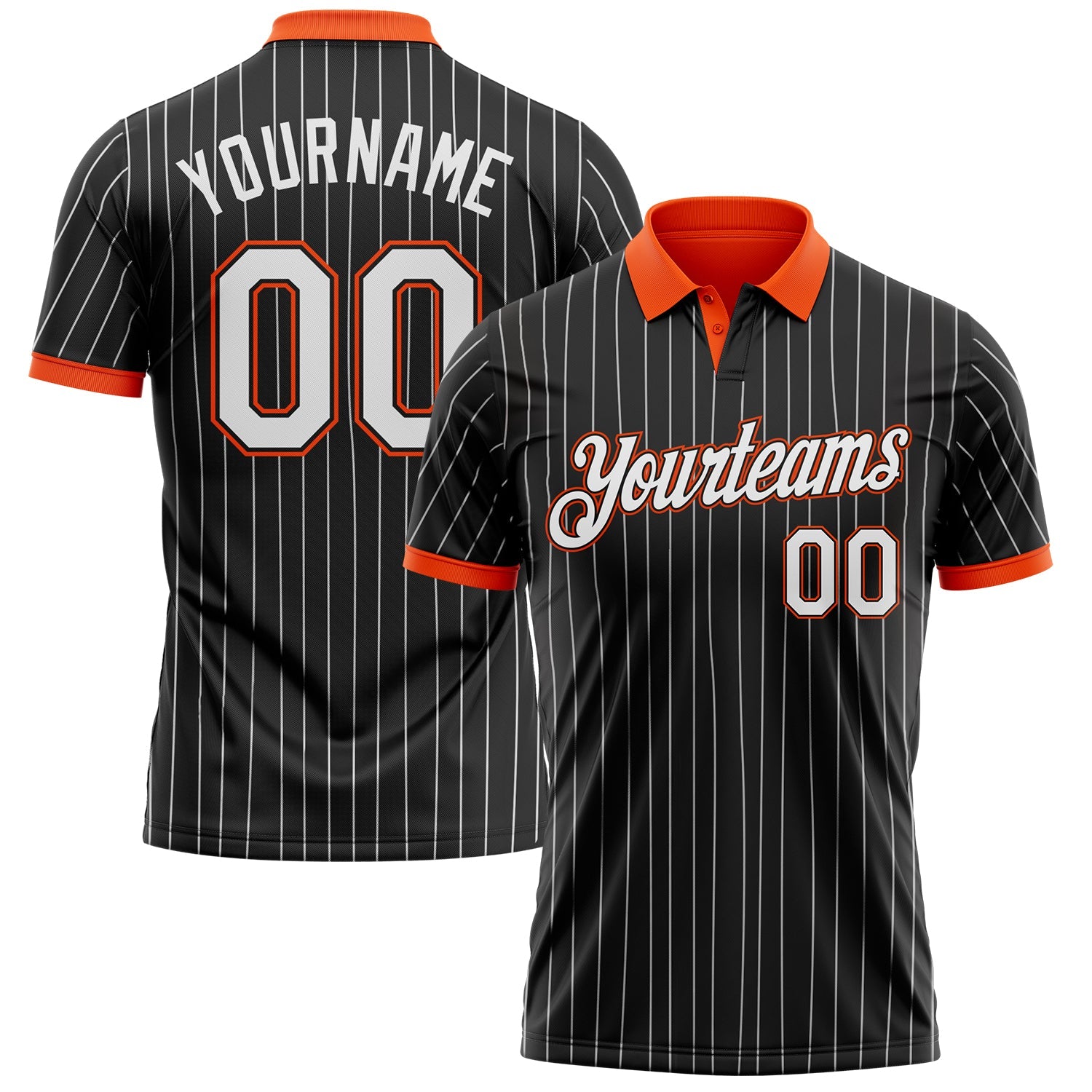 Custom Black White Pinstripe-Orange Performance Polo Shirt - Main View