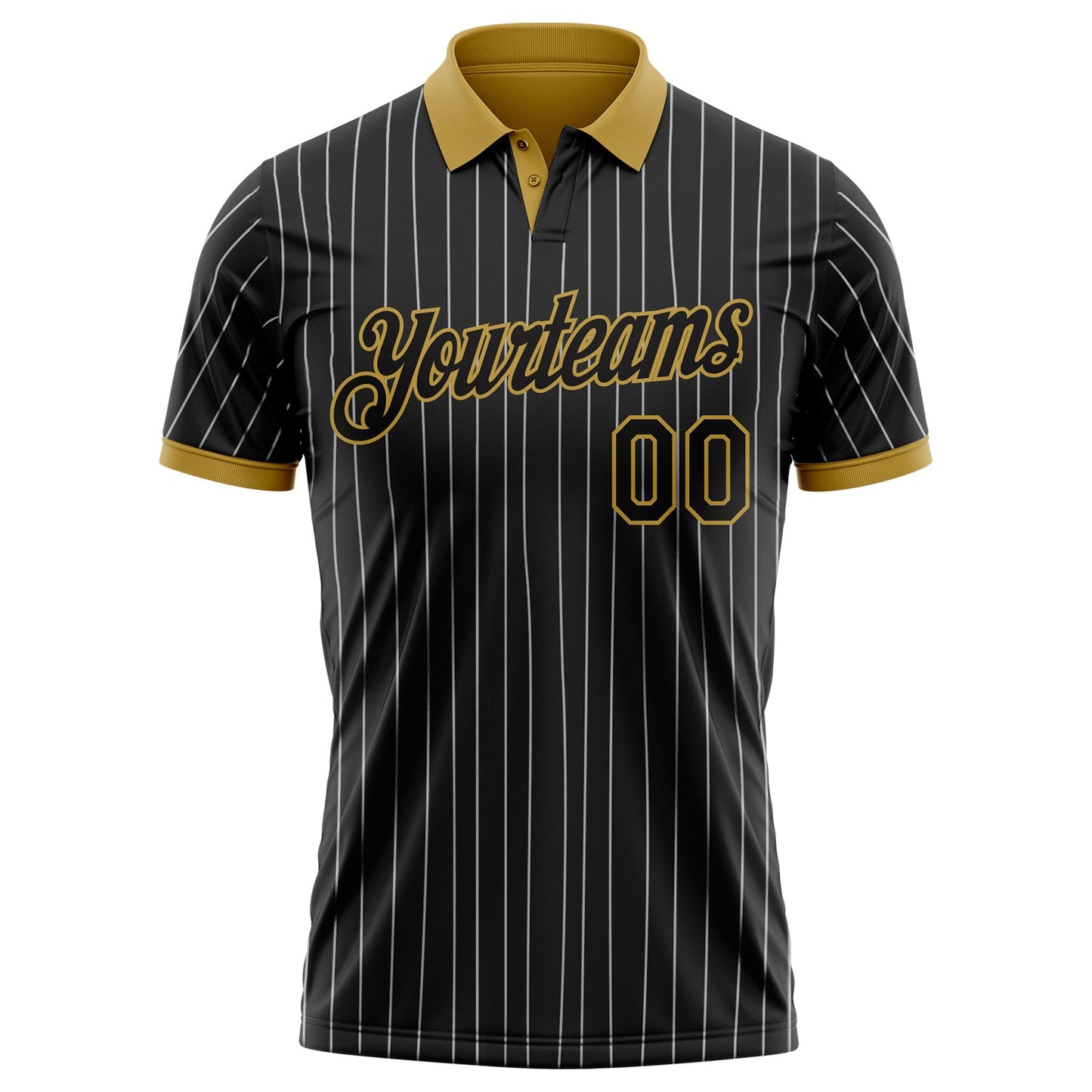 Custom Black White Pinstripe-Old Gold Performance Polo Shirt view 2