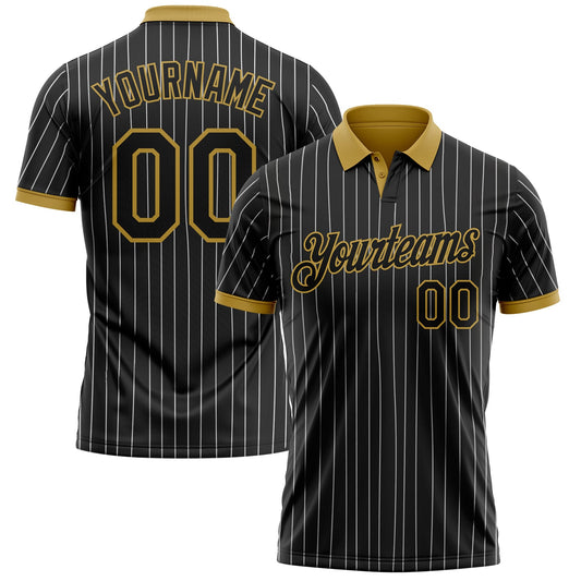 Custom Black White Pinstripe-Old Gold Performance Polo Shirt - Main View