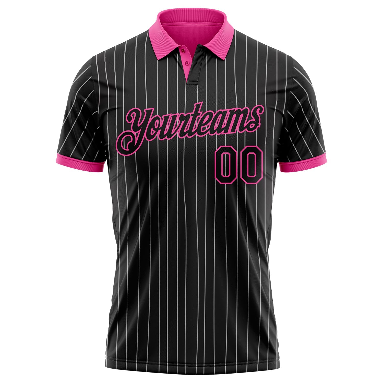 Custom Black White Pinstripe-Pink Performance Polo Shirt view 2