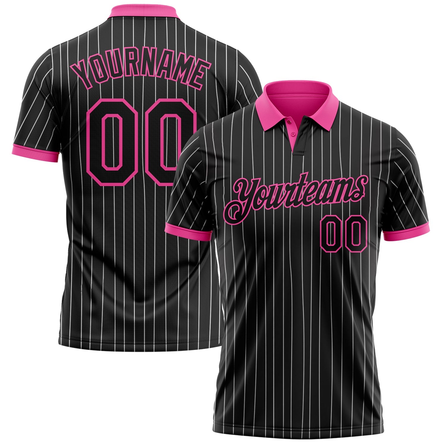 Custom Black White Pinstripe-Pink Performance Polo Shirt - Main View