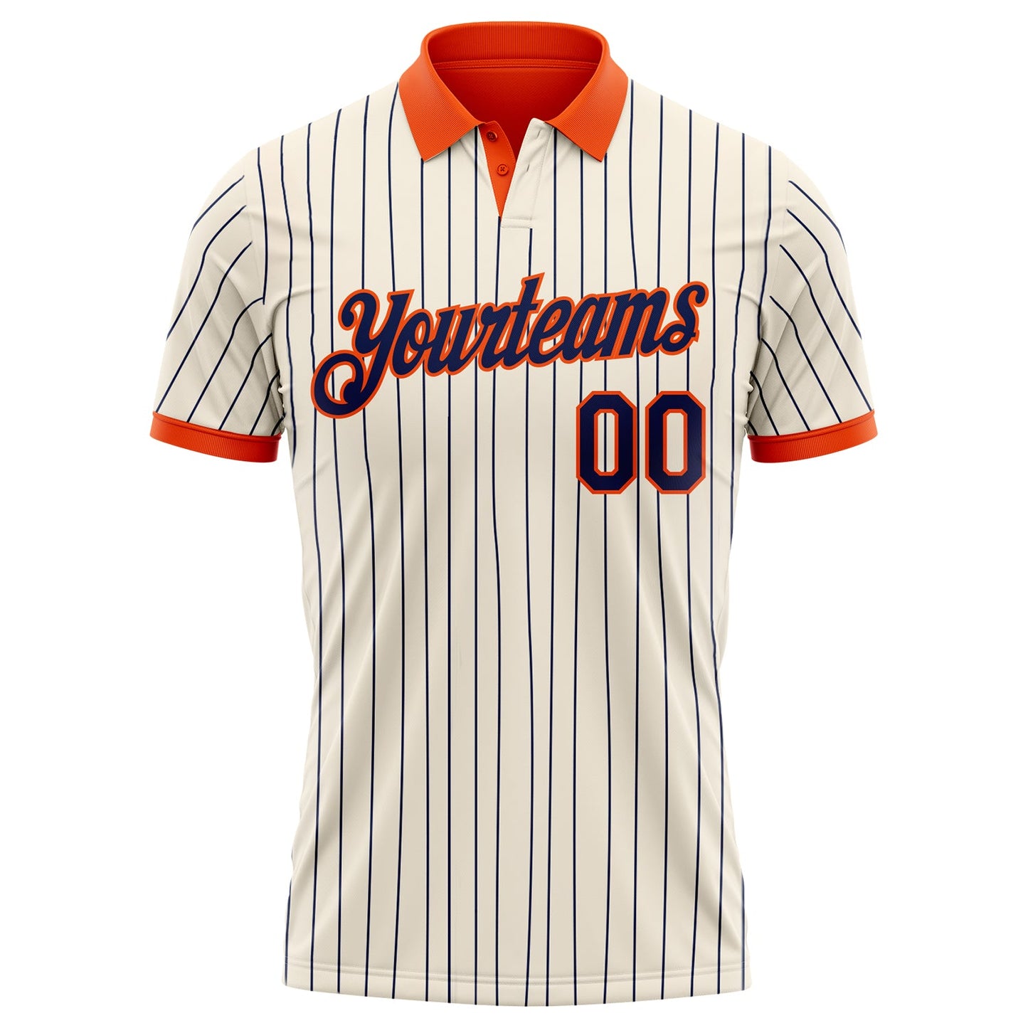 Custom Cream Navy Pinstripe-Orange Performance Polo Shirt view 2