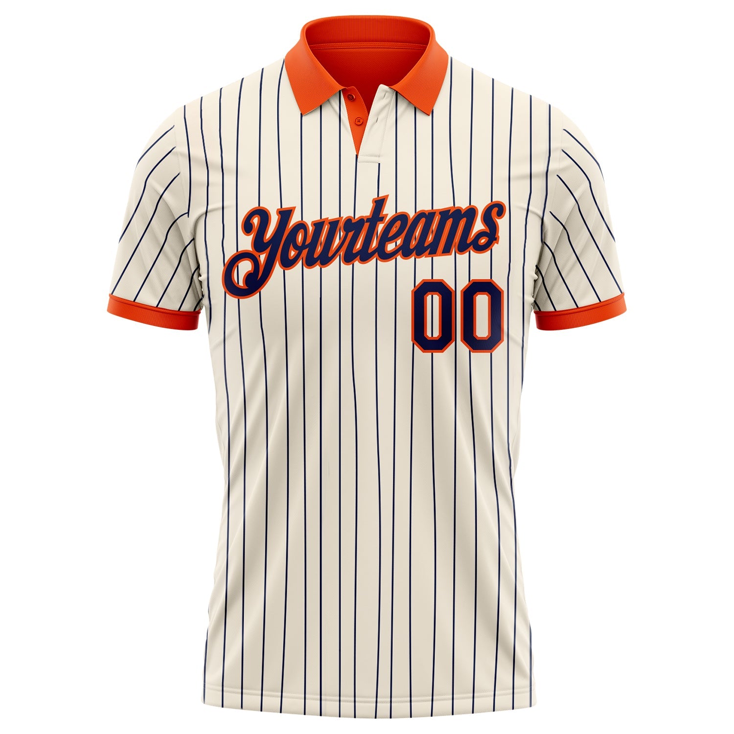 Custom Cream Navy Pinstripe-Orange Performance Polo Shirt view 2