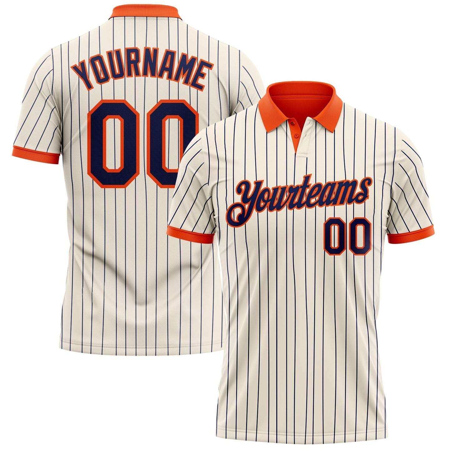 Custom Cream Navy Pinstripe-Orange Performance Polo Shirt - Main View