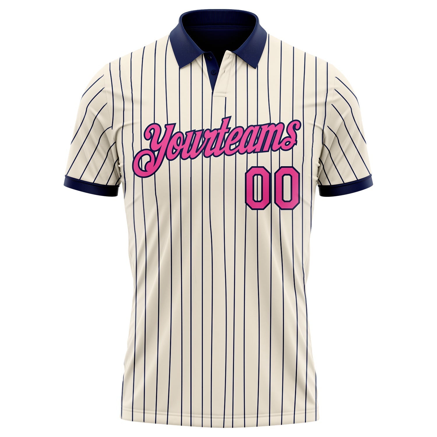 Custom Cream Navy Pinstripe-Pink Performance Polo Shirt view 2
