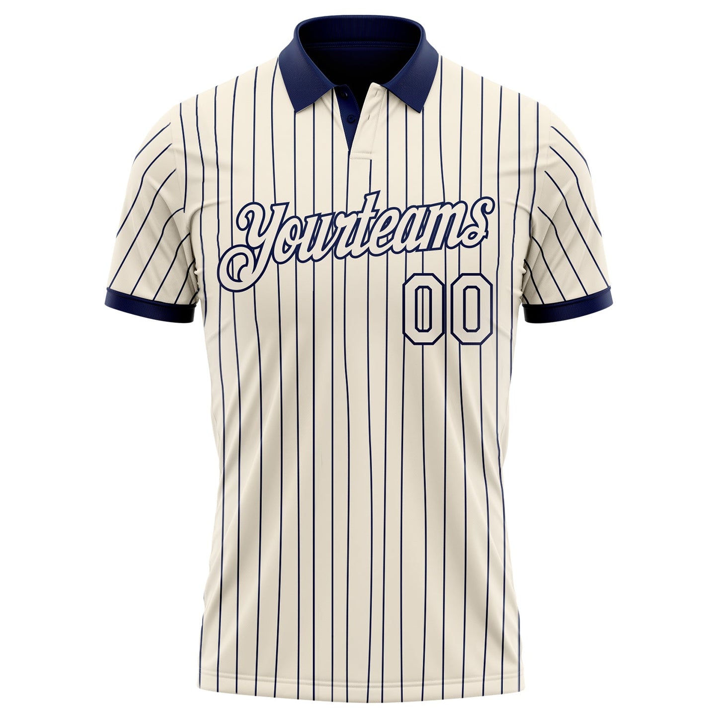 Custom Cream Navy Pinstripe-Navy Performance Polo Shirt view 2