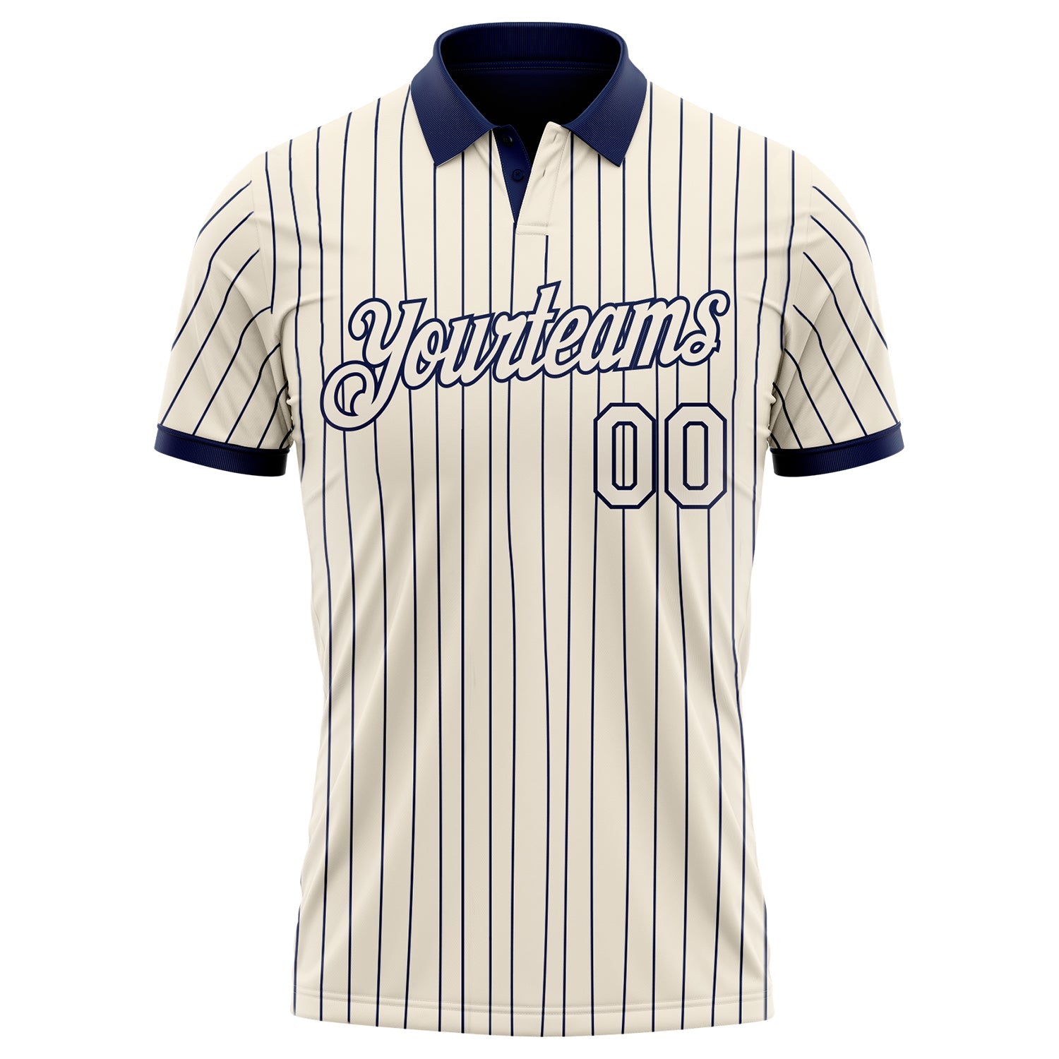 Custom Cream Navy Pinstripe-Navy Performance Polo Shirt view 2