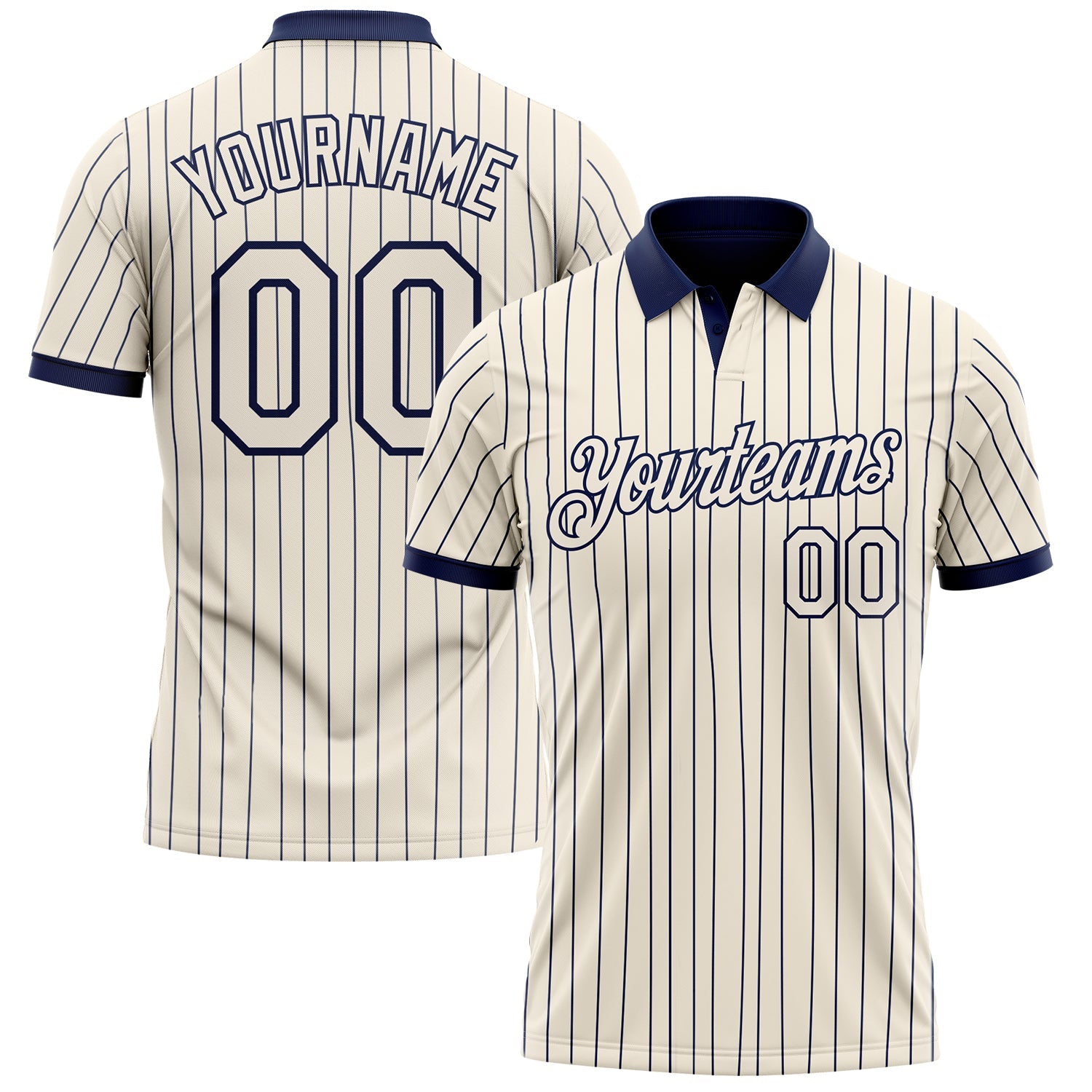 Custom Cream Navy Pinstripe-Navy Performance Polo Shirt - Main View