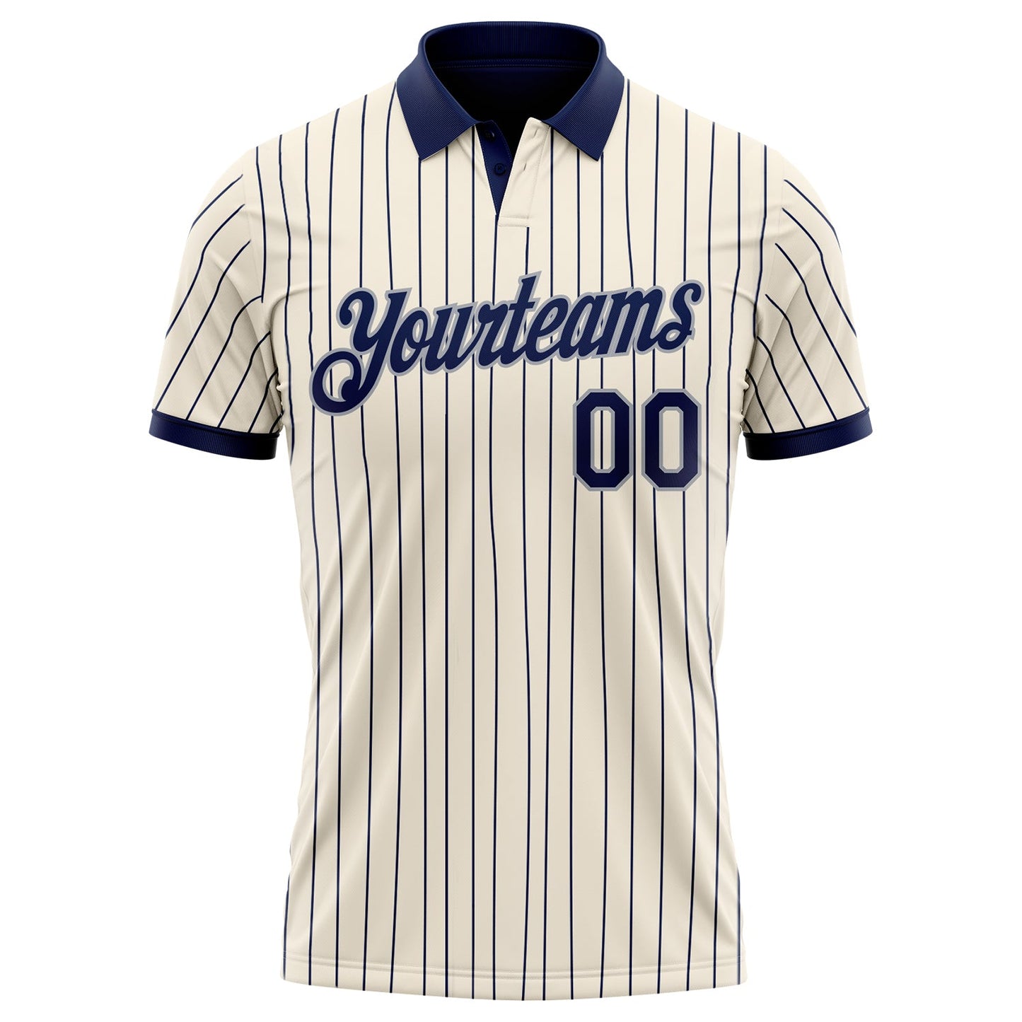 Custom Cream Navy Pinstripe-Gray Performance Polo Shirt view 2