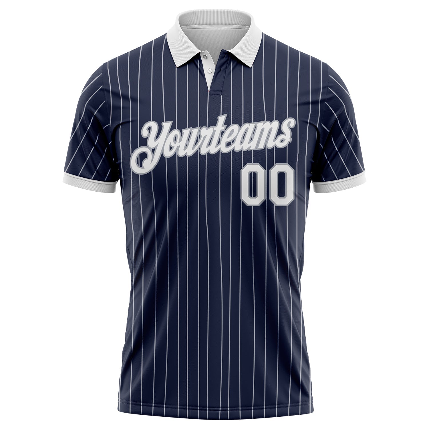 Custom Navy White Pinstripe-Gray Performance Polo Shirt view 2