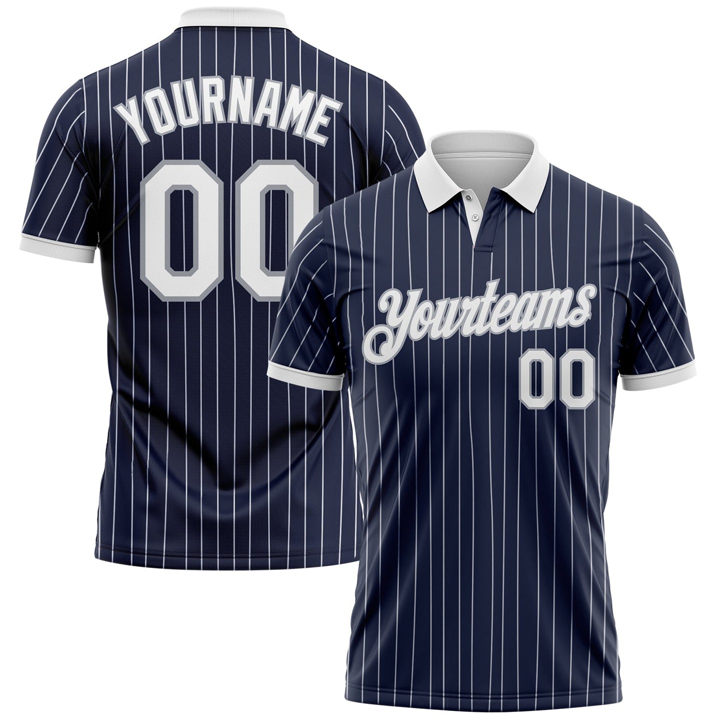 Custom Navy White Pinstripe-Gray Performance Polo Shirt - Main View