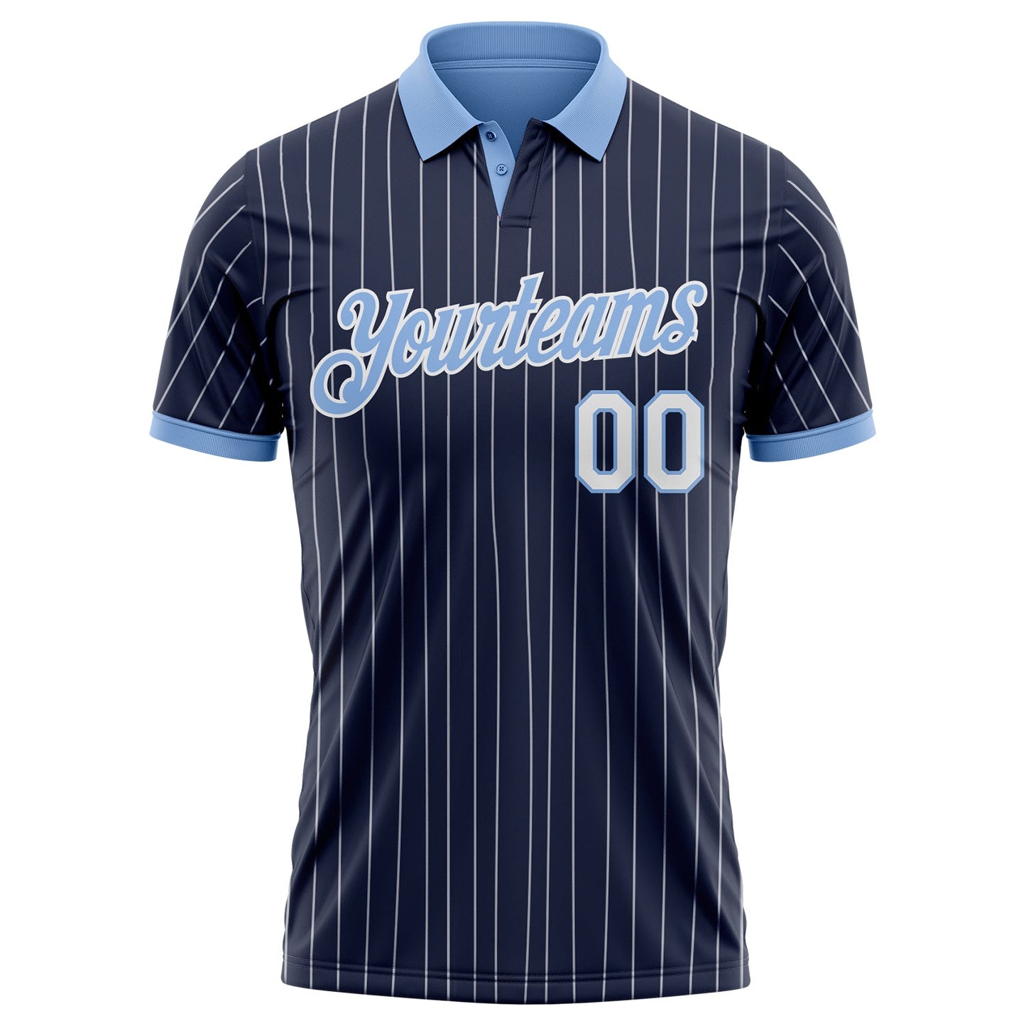 Custom Navy White Pinstripe-Light Blue Performance Polo Shirt view 2