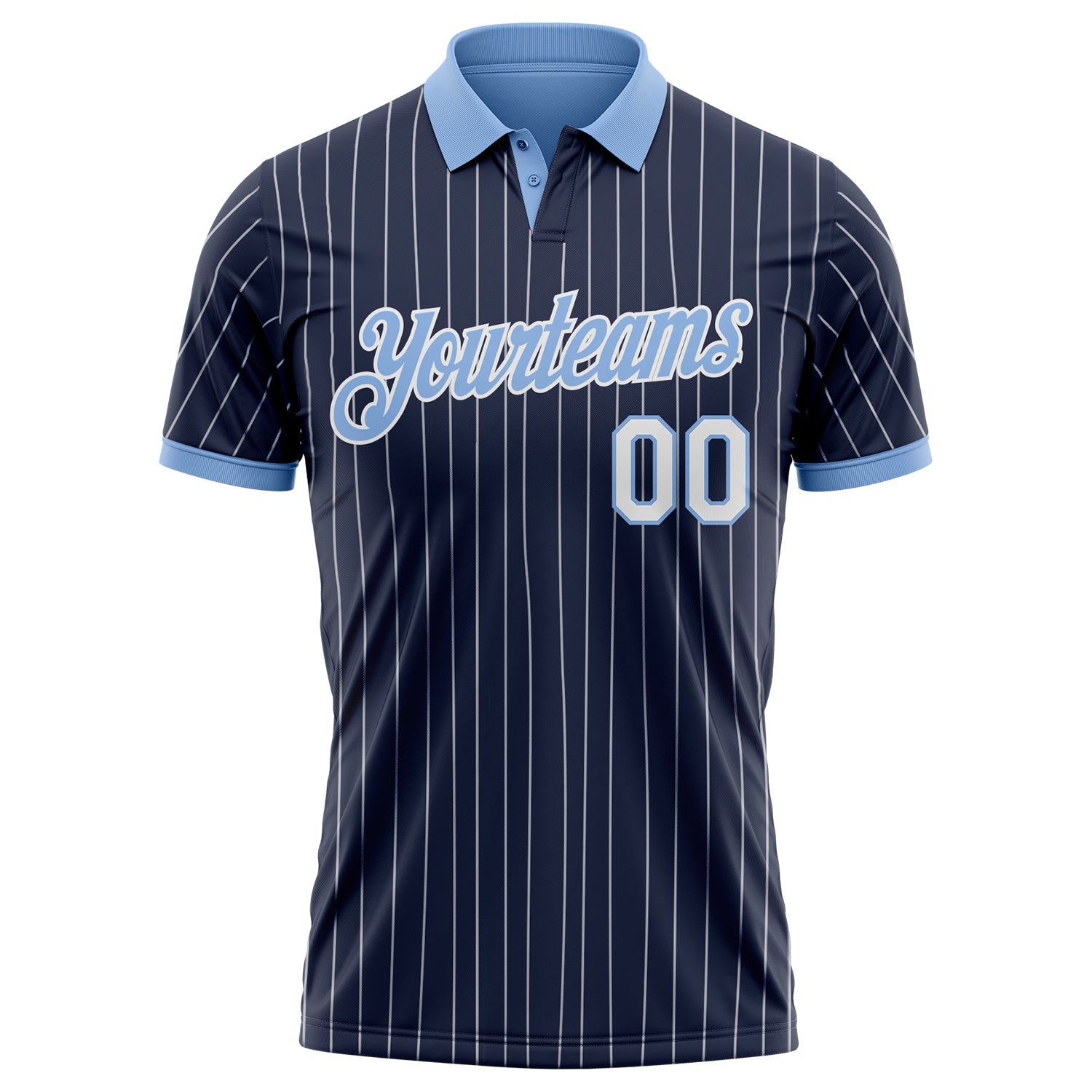 Custom Navy White Pinstripe-Light Blue Performance Polo Shirt view 2