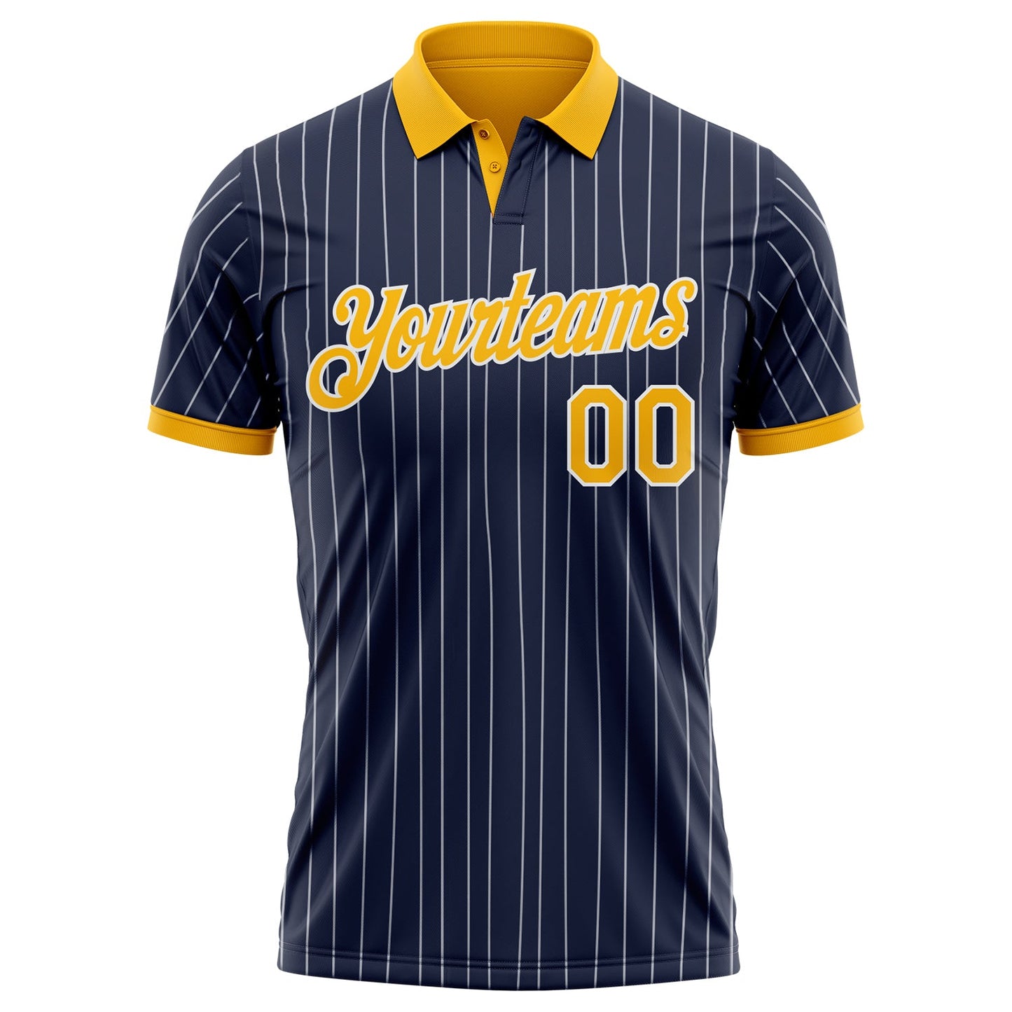 Custom Navy White Pinstripe-Gold Performance Polo Shirt view 2