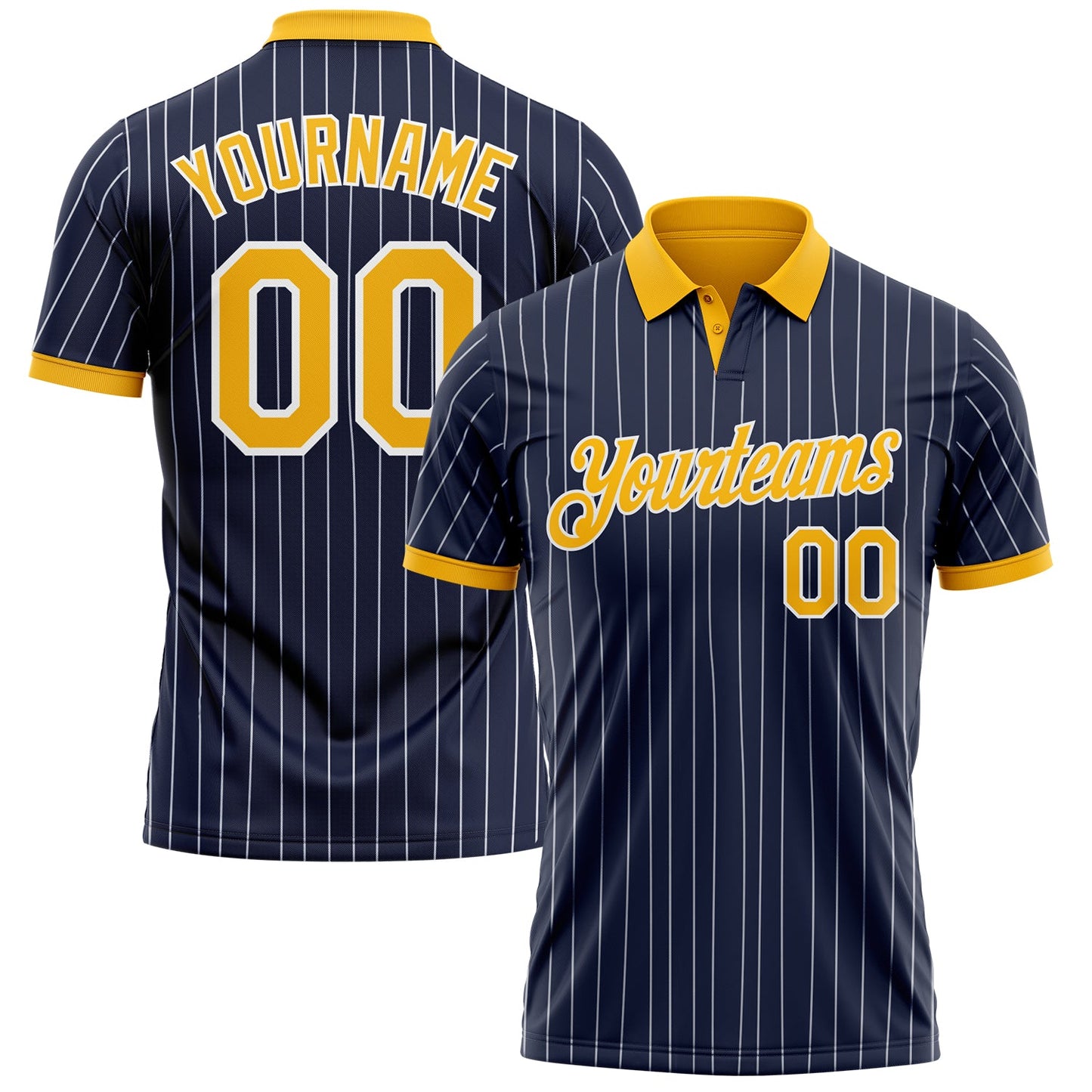 Custom Navy White Pinstripe-Gold Performance Polo Shirt - Main View