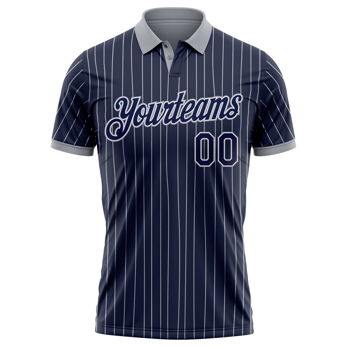 Custom Navy White Pinstripe-Gray Performance Polo Shirt view 2