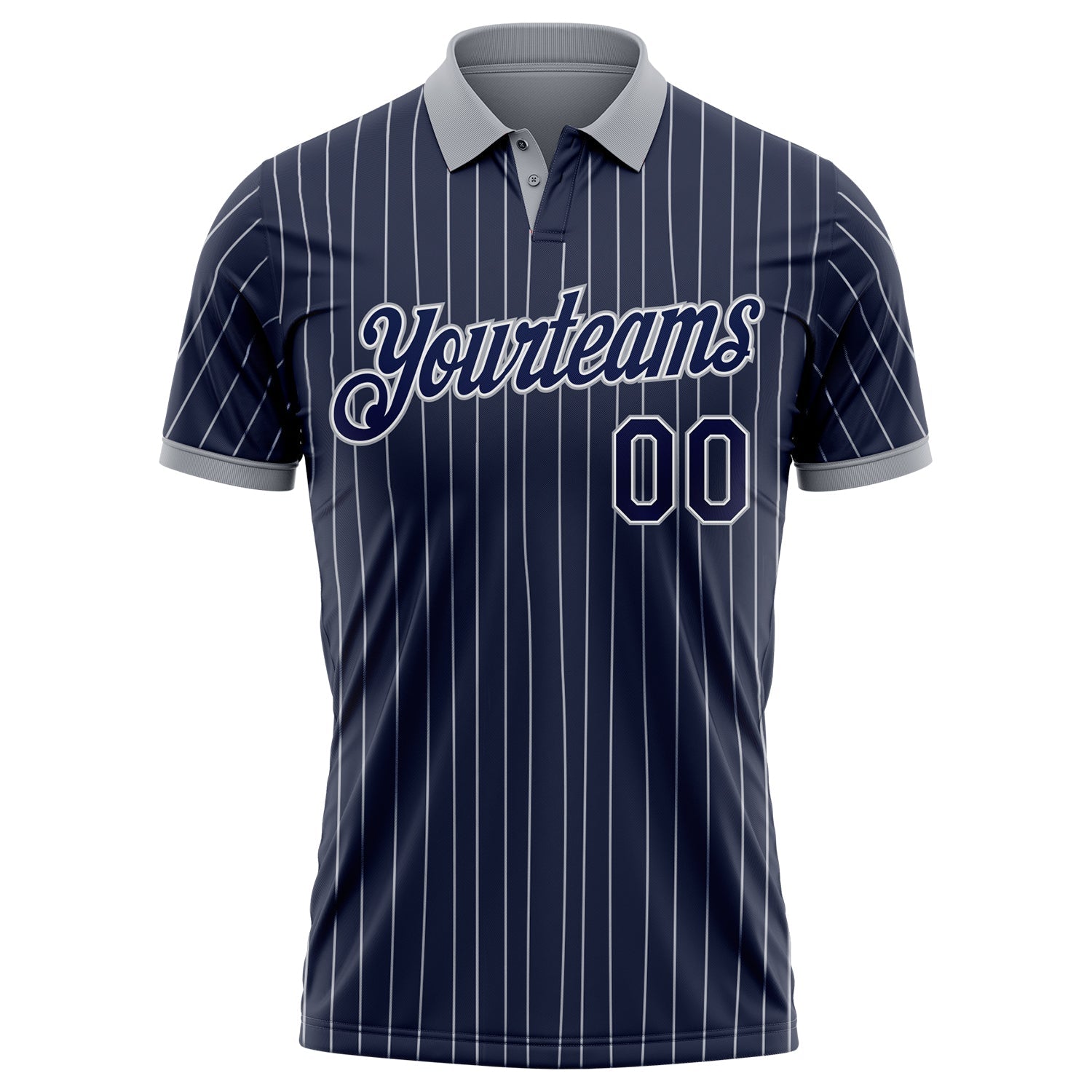 Custom Navy White Pinstripe-Gray Performance Polo Shirt view 2