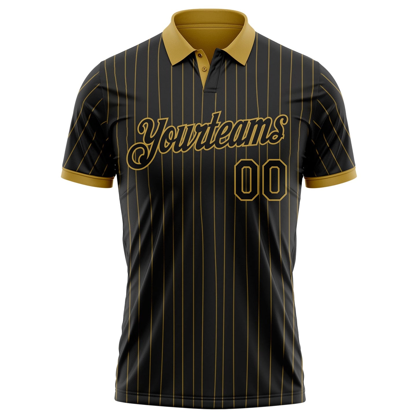 Custom Black Old Gold Pinstripe-Old Gold Performance Polo Shirt view 2