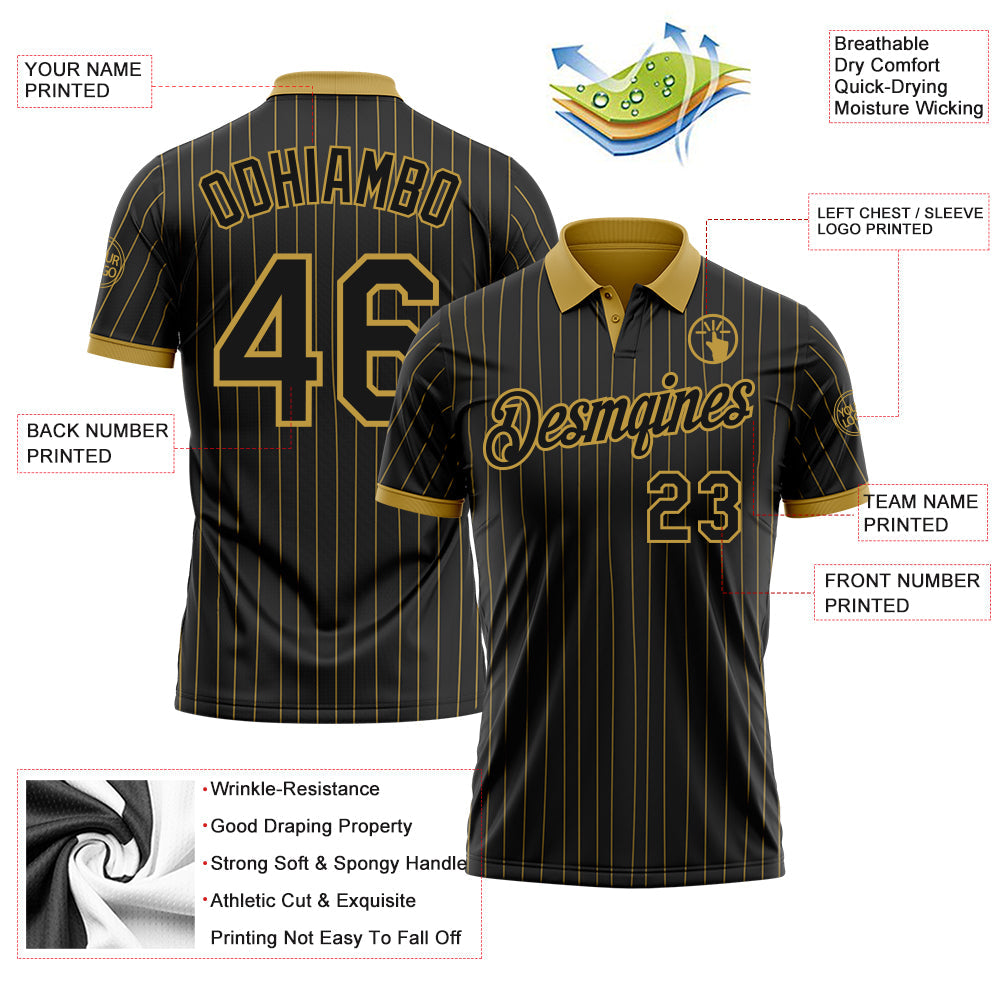 Custom Black Old Gold Pinstripe-Old Gold Performance Polo Shirt view 3