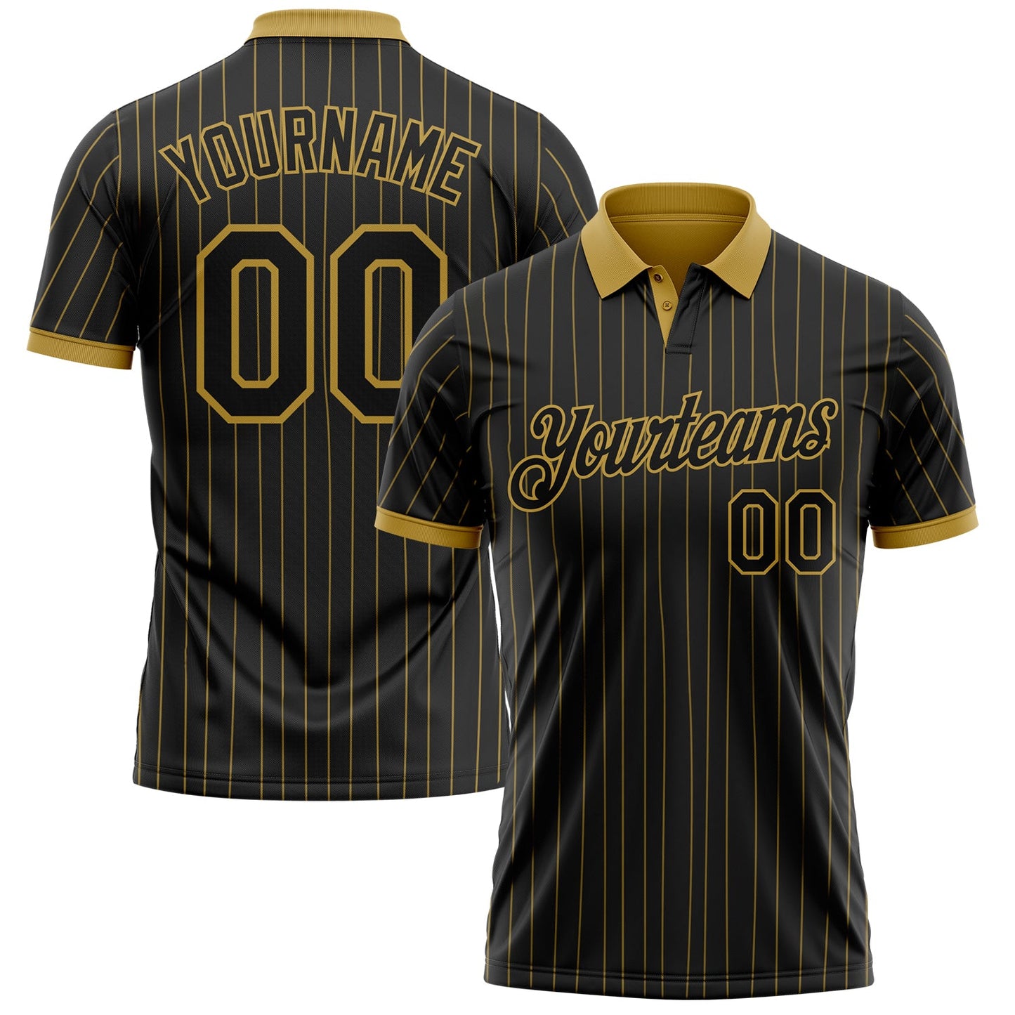 Custom Black Old Gold Pinstripe-Old Gold Performance Polo Shirt - Main View