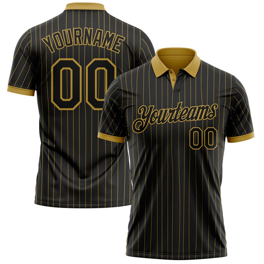 Custom Black Old Gold Pinstripe-Old Gold Performance Polo Shirt - Main View