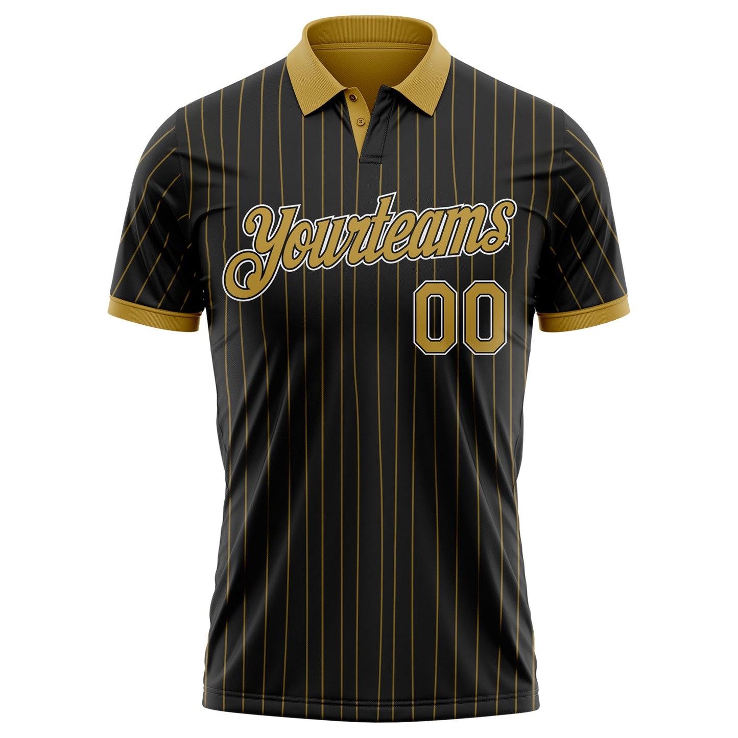 Custom Black Old Gold Pinstripe Old Gold-White Performance Polo Shirt view 2