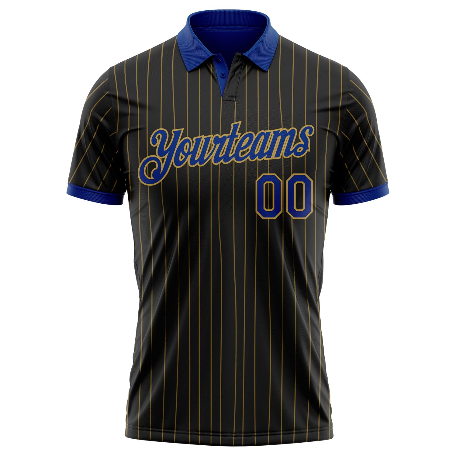 Custom Black Old Gold Pinstripe-Royal Performance Polo Shirt view 2