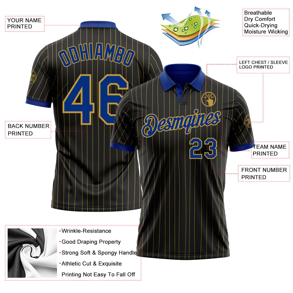 Custom Black Old Gold Pinstripe-Royal Performance Polo Shirt view 3