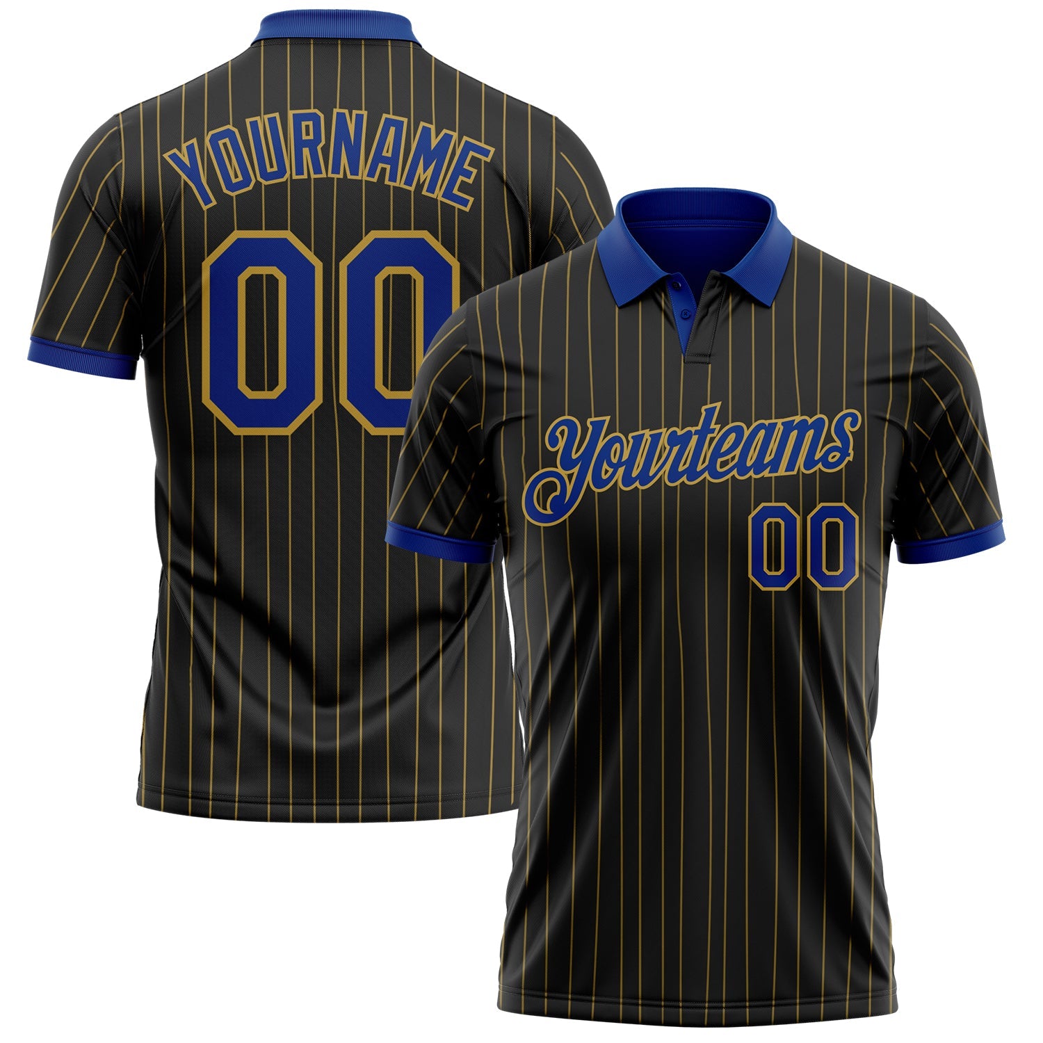 Custom Black Old Gold Pinstripe-Royal Performance Polo Shirt - Main View