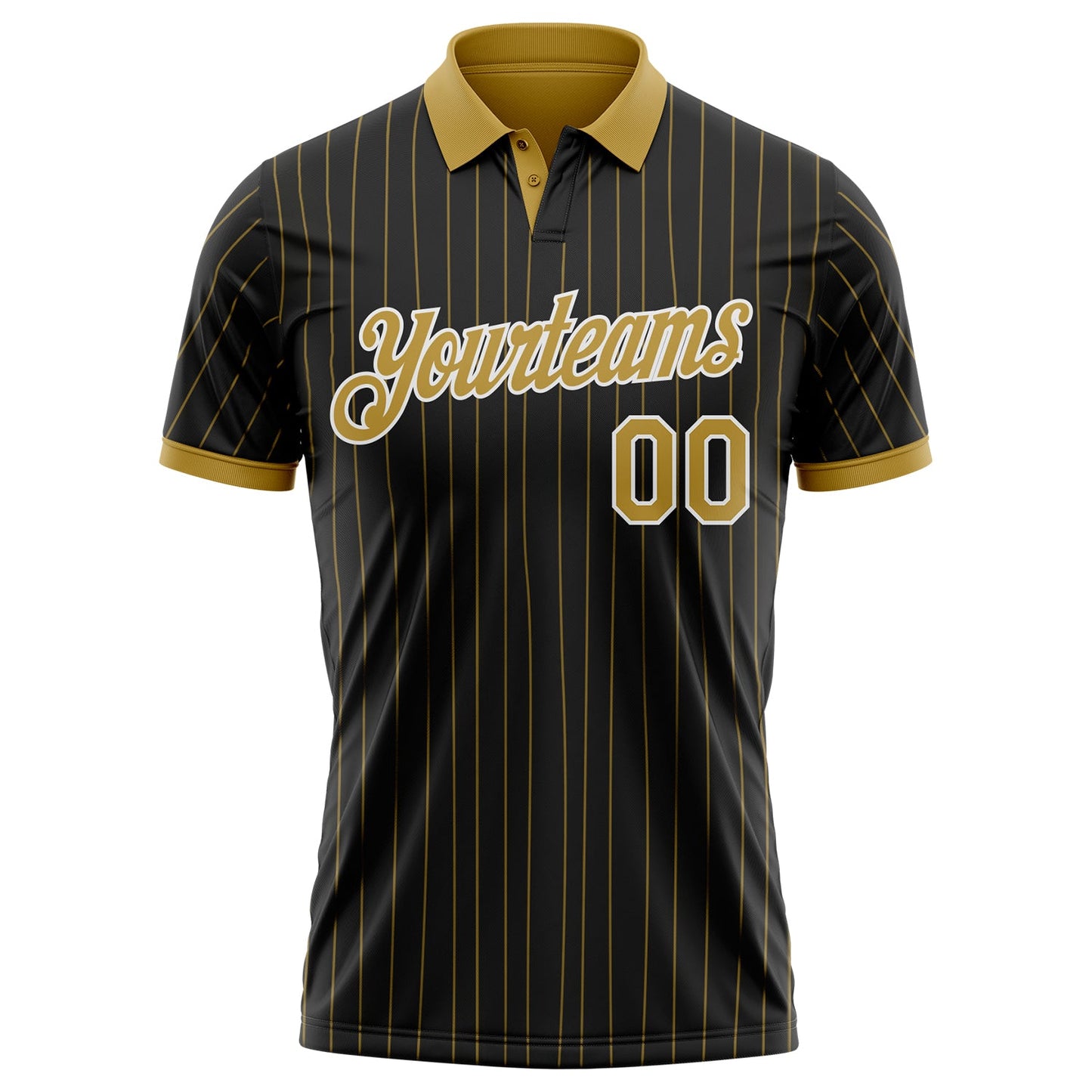 Custom Black Old Gold Pinstripe-White Performance Polo Shirt view 2