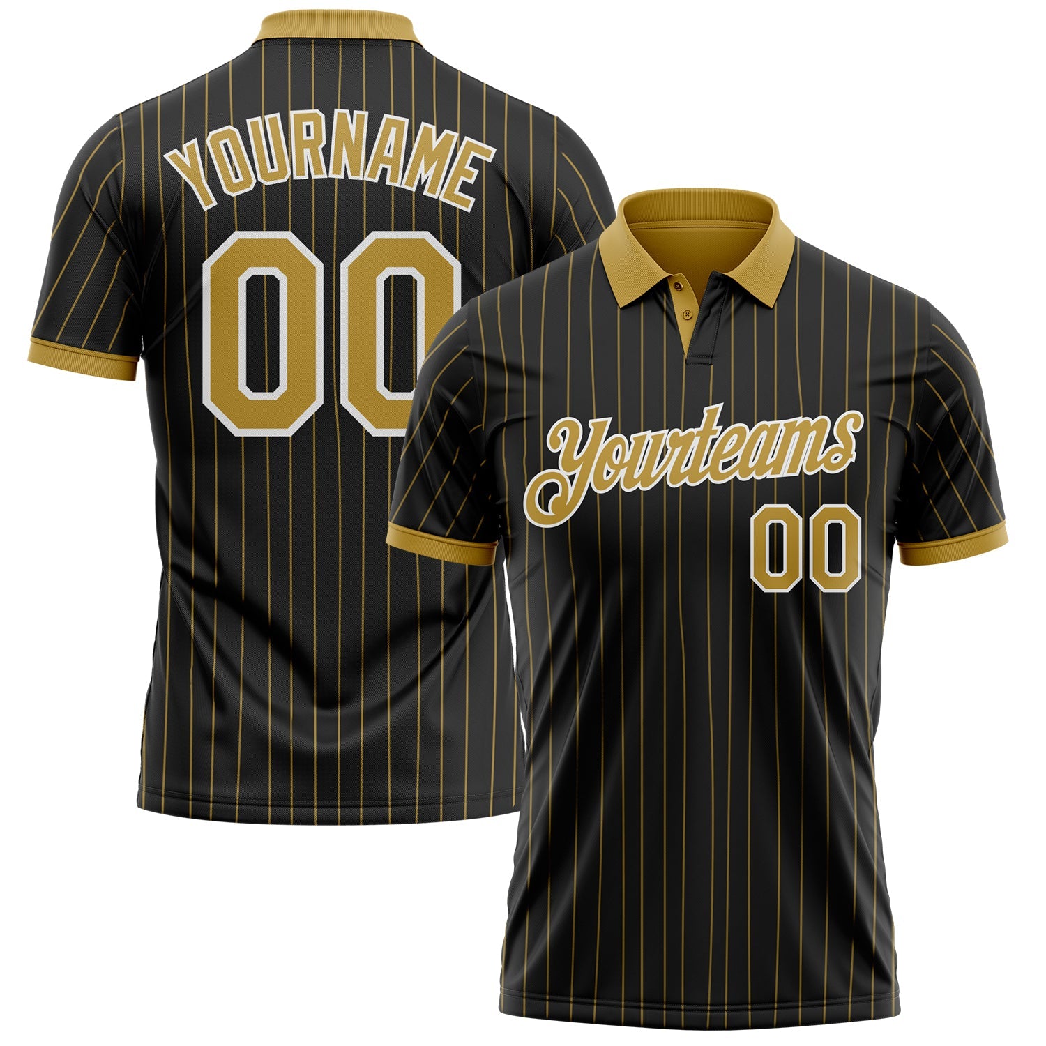 Custom Black Old Gold Pinstripe-White Performance Polo Shirt - Main View